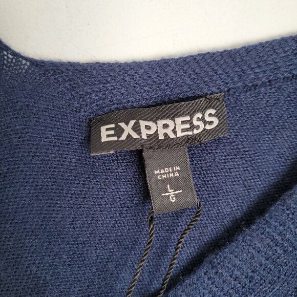 NEW Express Wool V Neck Long Sleeve Pullover Sweater Black Lace Shoulder Large - Picture 14 of 15